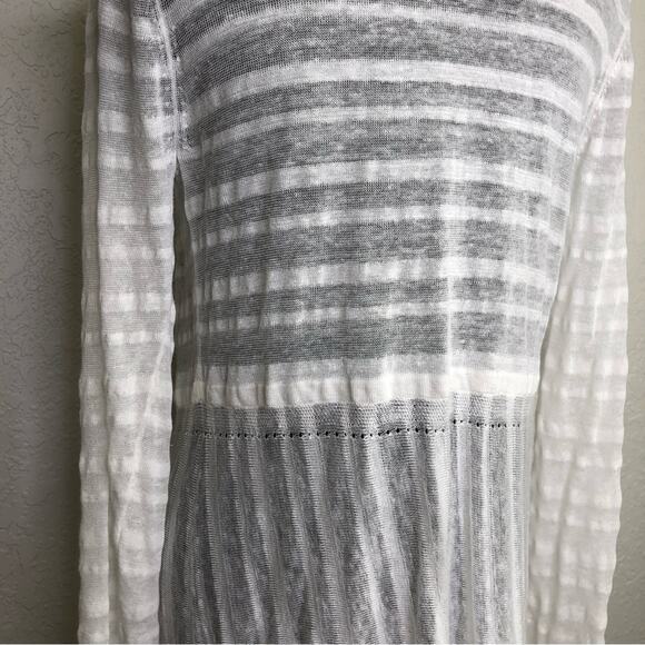 White + Warren white striped open front linen blend cardigan size Medium - Picture 9 of 16